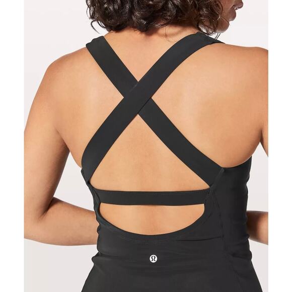 Lululemon Long Breath 2-In-1 Tank Black Criss Cross Size 4 Light Support B/C Cup - Picture 1 of 13